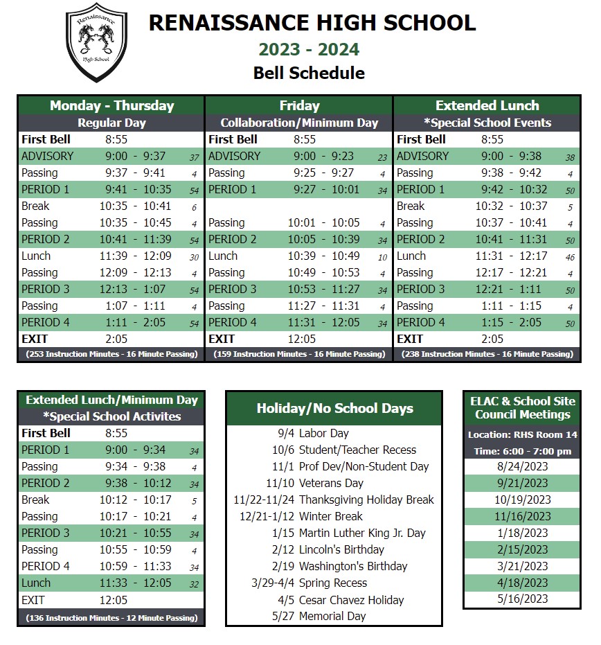 2022-2023 Bell schedule